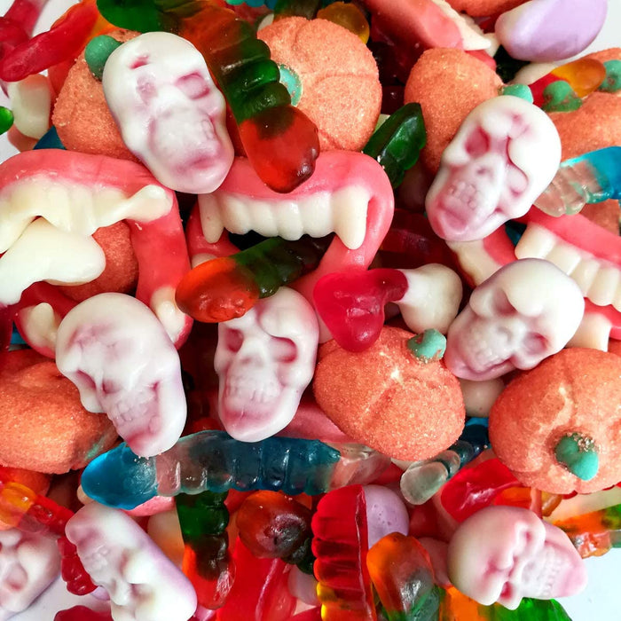 Le caramelle del Terrore Kg 1 - Caramelle di Halloween Gommose assortite con Dentiere, Teschi, Cervelli, Ossa e Zucche
