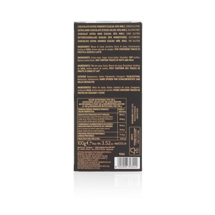 Venchi - Tavoletta Cioccolato Extra Fondente 85% g 100 - Senza Glutine
